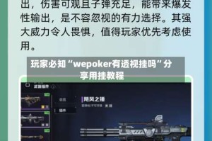 玩家必知“wepoker有透视挂吗”分享用挂教程