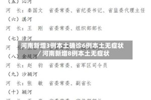 河南新增3例本土确诊6例本土无症状／河南新增8例本土无症状