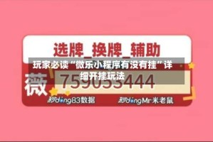 玩家必读“微乐小程序有没有挂”详细开挂玩法