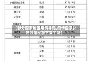 【部分国家地区疫情补贴,疫情国家补贴政策发放下来了吗】