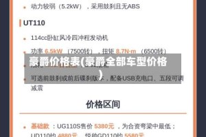 豪爵价格表(豪爵全部车型价格)