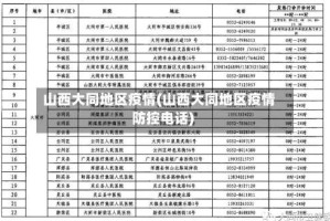 山西大同地区疫情(山西大同地区疫情防控电话)