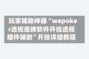 玩家辅助神器“wepoker透视底牌软件开挂透视插件辅助”开挂详细教程