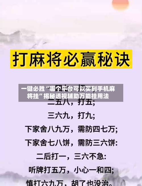 一键必胜“哪个平台可以买到手机麻将挂	”揭秘透视辅助万能挂用法-第2张图片