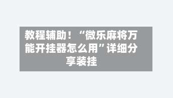 教程辅助！“微乐麻将万能开挂器怎么用”详细分享装挂-第1张图片