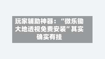 玩家辅助神器：“微乐锄大地透视免费安装	”其实确实有挂-第1张图片