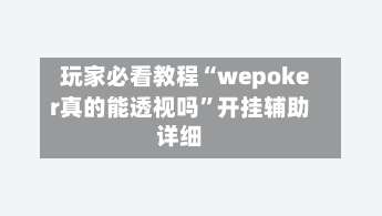 玩家必看教程“wepoker真的能透视吗”开挂辅助详细-第3张图片